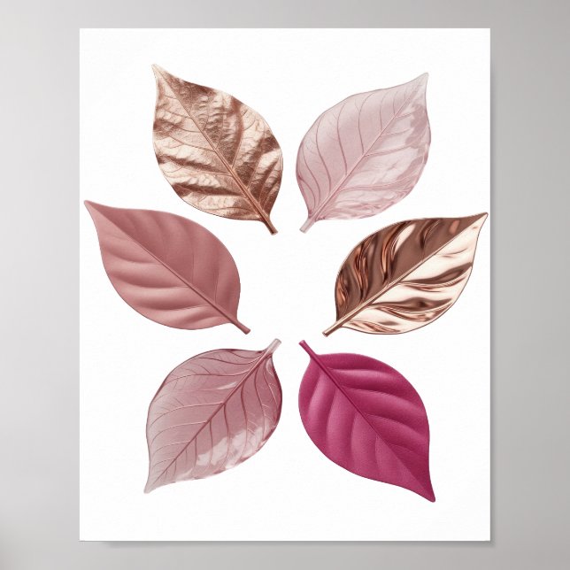 Poster Folhas prateadas e elegantes DE CORES DIFERENTES (Frente)