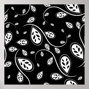Pôster Folhas preto e branco - 50 retro