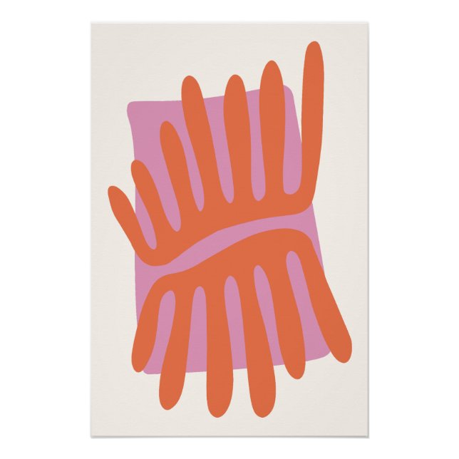 Pôster Folhas Rosa e Laranja Abstrato Inspirado em Matiss (Frente)