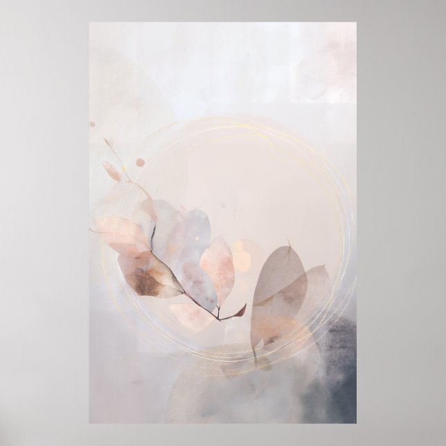 Poster Folhas Secas de Eucalipto Círculo Dourado Arte Min (Frente)