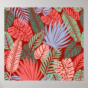 Poster Folhas Tropicais De Doodle: Escuro Desenho De Mão