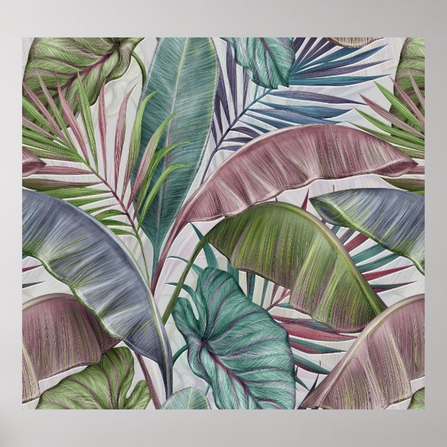 Poster Folhas tropicais de luxo: pastel sem costura. (Frente)
