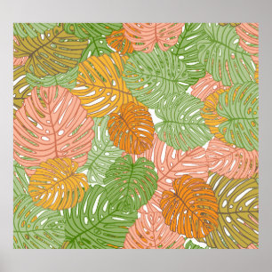 Poster Folhas tropicais de monstera, coloridas e sem cost