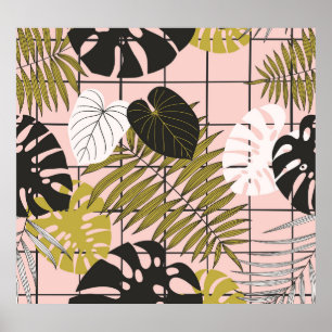 Poster Folhas tropicais de palma, na moda verão.