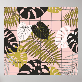 Poster Folhas tropicais de palma, na moda verão.