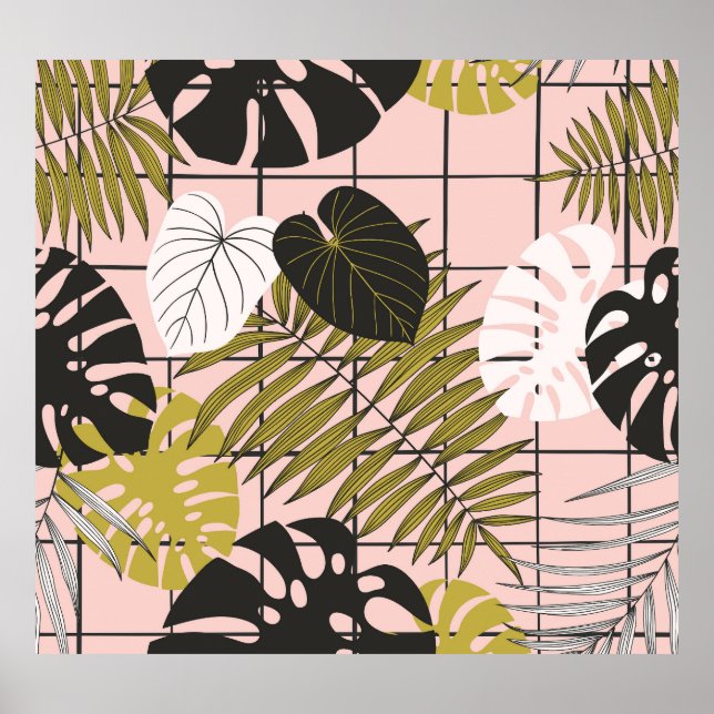 Poster Folhas tropicais de palma, na moda verão. (Frente)