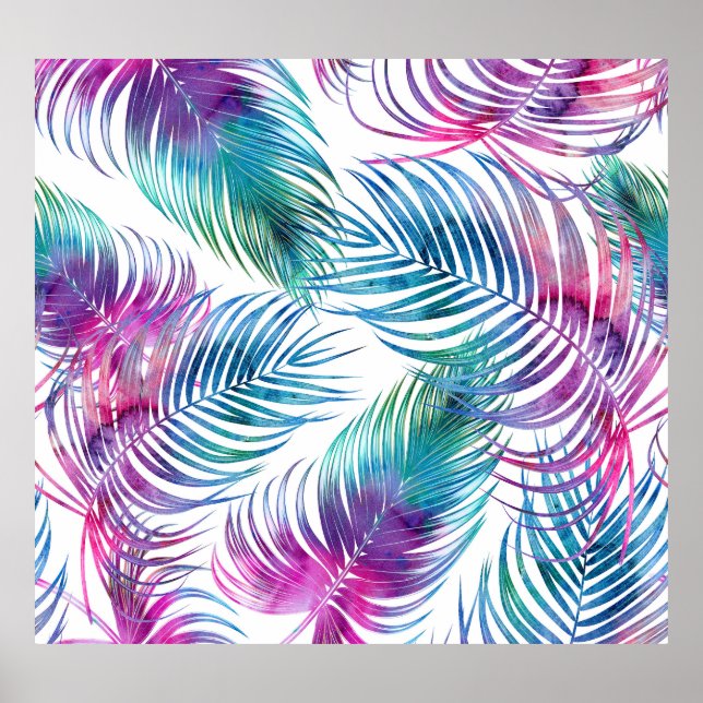 Poster Folhas tropicais de palma, padrão floral de aquare (Frente)