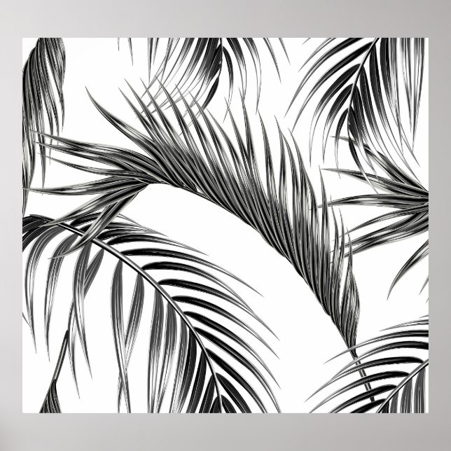 Poster Folhas tropicais de palma, selva sem costura. (Frente)
