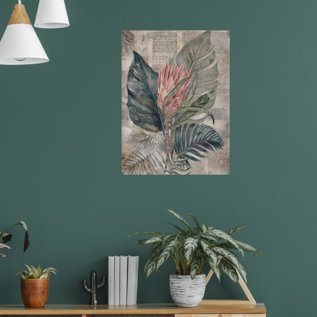 Poster Folhas Tropicais e Protea Vintage (Sala de Estar 1)