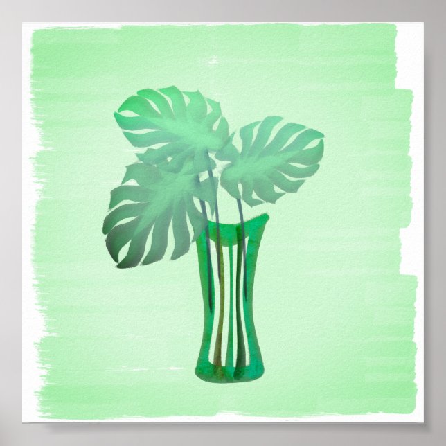 Pôster Folhas tropicais em Vase - Verdes brilhantes (Frente)