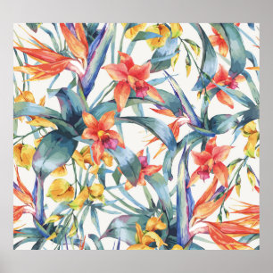 Poster Folhas Tropicais Flores Vintage Botânica