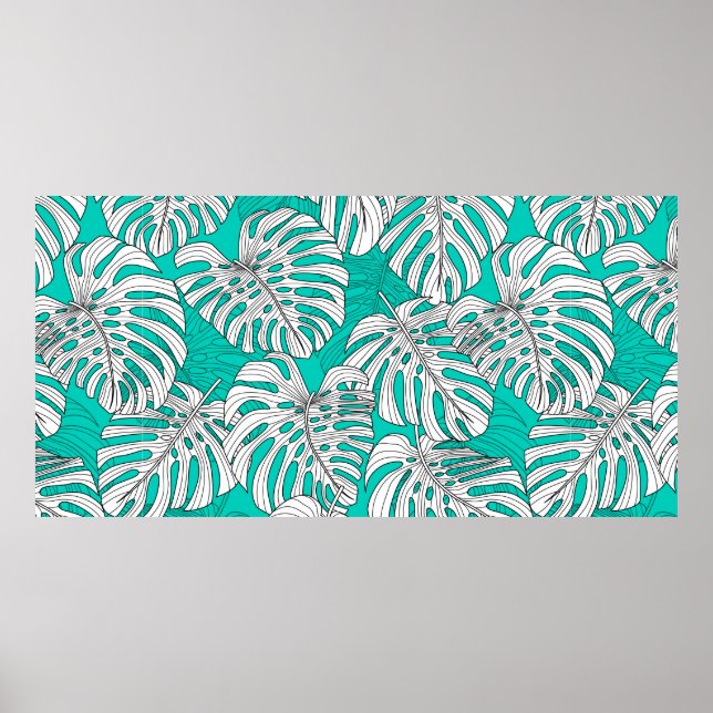 Poster Folhas tropicais, folhas da selva sem costura fl (Frente)