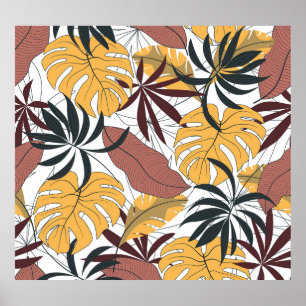 Poster Folhas tropicais: fundo sem soldadura vibrante.