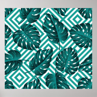 Poster Folhas Tropicais: Padrão Invisível Floral.