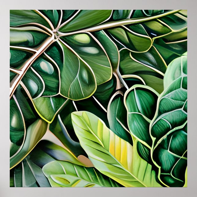 Poster Folhas Tropicais Verdes (Frente)