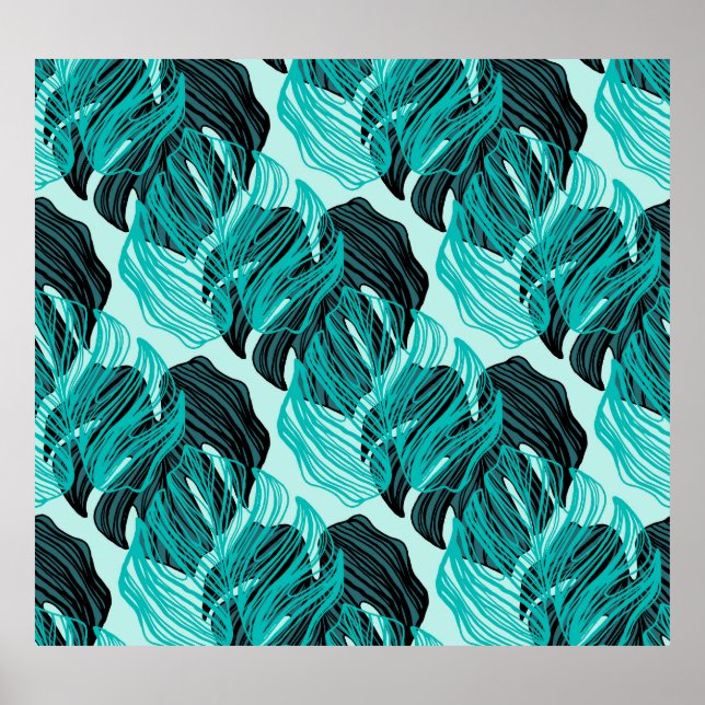 Poster Folhas tropicais verdes de palma design. (Frente)