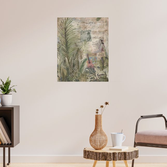 Poster Folhas Tropicais Vintage com Ukulele (Sala de Estar 3)