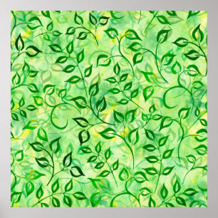 Poster Folhas verde-aquarela num fundo amarelo-esverdeado