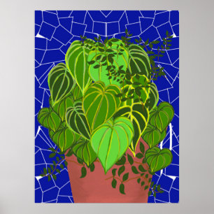 Poster Folhas verdes exuberantes em terracota em mosaico