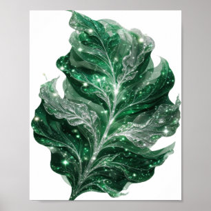 Poster Folhas verdes prateadas impressionantes COM ESTREL