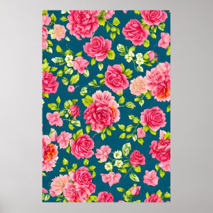Poster Folhas verdes rosa-belas