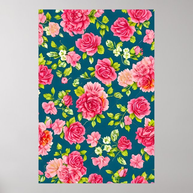 Poster Folhas verdes rosa-belas (Frente)
