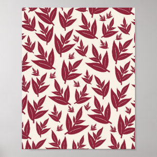 Poster Folhas Vermelhas Sobre Creme