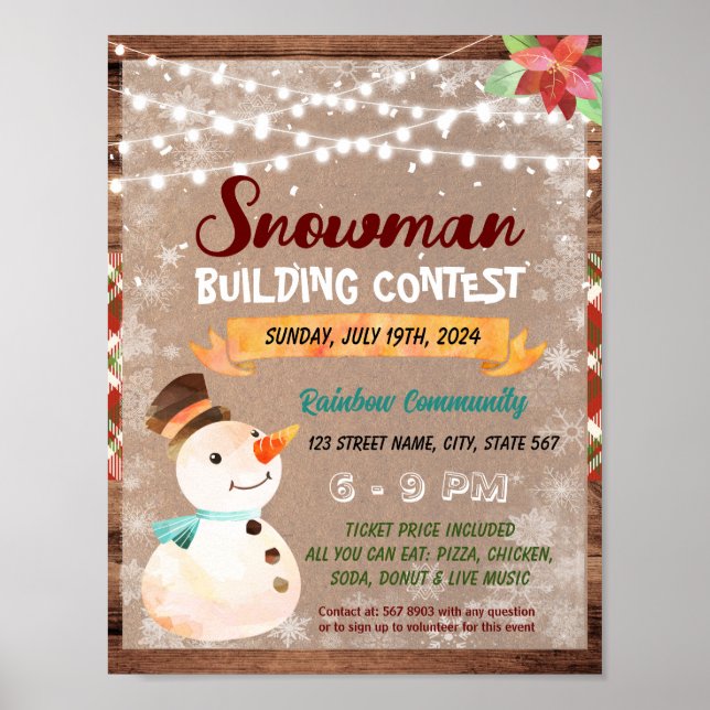 Poster Folheto da Escola de Construção de Snowman (Frente)