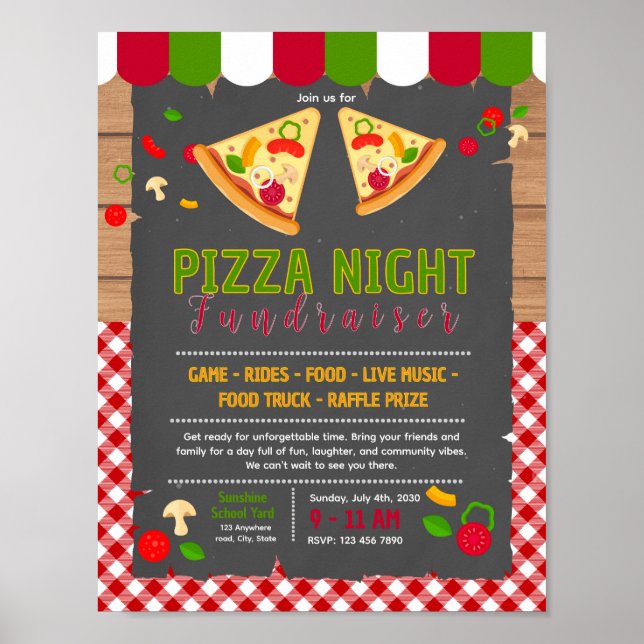 Poster folheto de angariação de fundos para pizza editáve (Frente)
