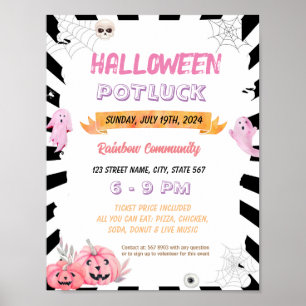 Poster Folheto de halloween rosa editável