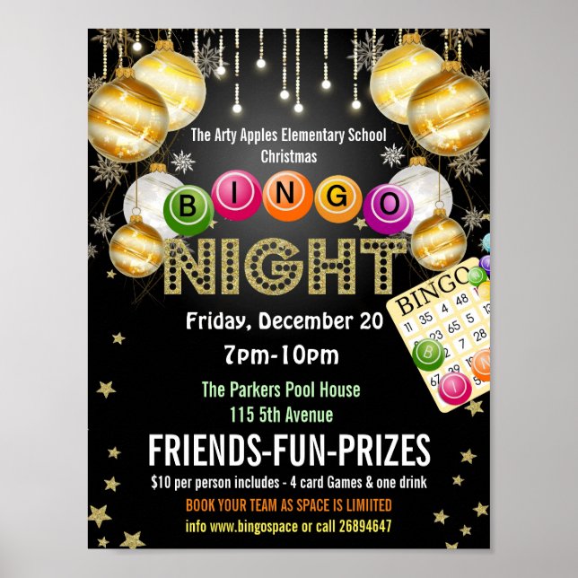 Poster Folheto de Natal Bingo Night (Frente)