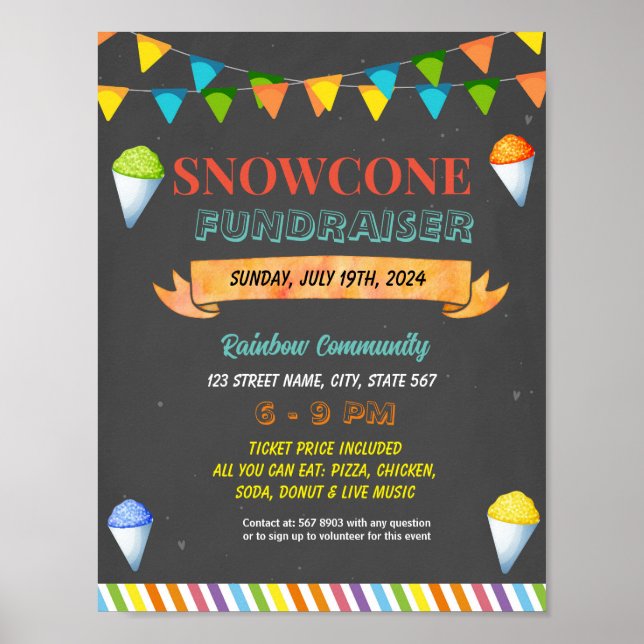 Poster Folheto do Fundraiser Snowcone Editável (Frente)