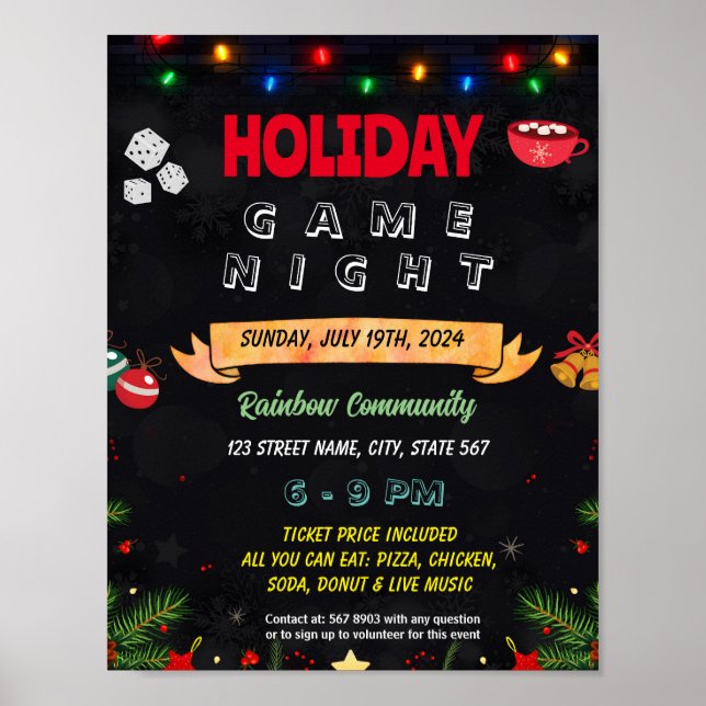 Poster Folheto noturno do jogo Editable Holiday (Frente)