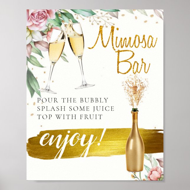 Poster Foliage Blush Bridal Brunch Sinal de Bar Mimosa (Frente)