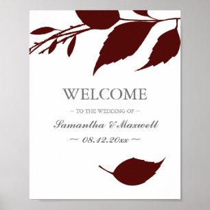 Poster Foliage Foliage Burgundy deixa casamento bem-vindo