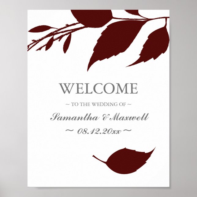 Poster Foliage Foliage Burgundy deixa casamento bem-vindo (Frente)