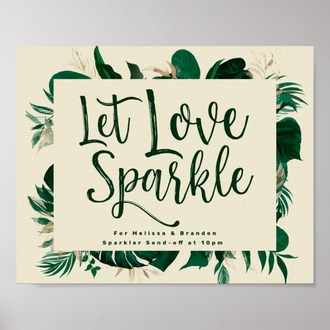 Poster Foliage Let Love Sparkle Newlywing Send-off Sign (Frente)