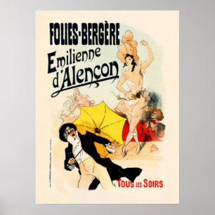 Poster FOLIES BERGERE Emilienne Paris Antiga Jules Cheret