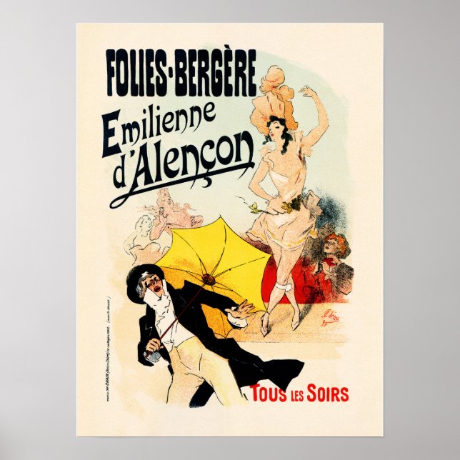 Poster FOLIES BERGERE Emilienne Paris Old Jules Cheret (Frente)