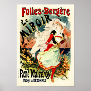 Poster FOLIES BERGERE LE MIROIR Cheret Vintage francês