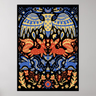 Poster Folk Art Animal Pattern Comida Web