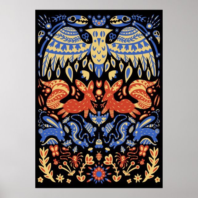 Poster Folk Art Animal Pattern Comida Web (Frente)