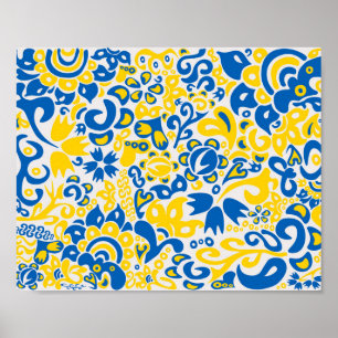 Poster Folklore pattern with Ukrainian flag colors