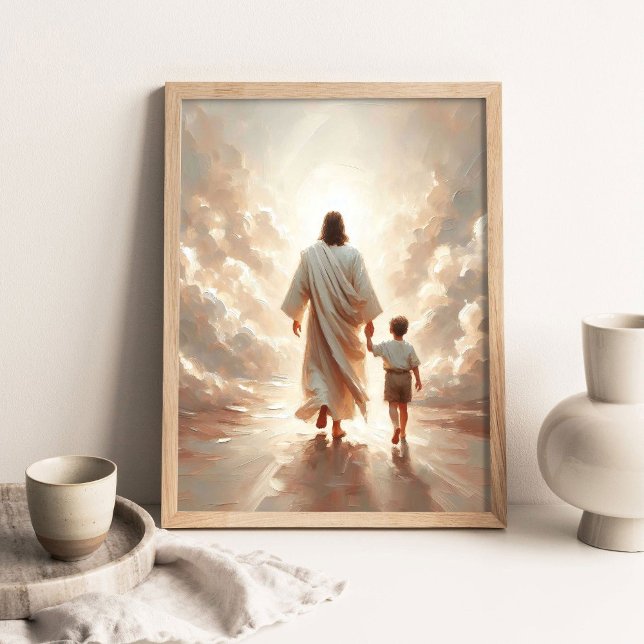 Poster Following Him, Christian Painting, Jesus and Boy  (Criador carregado)