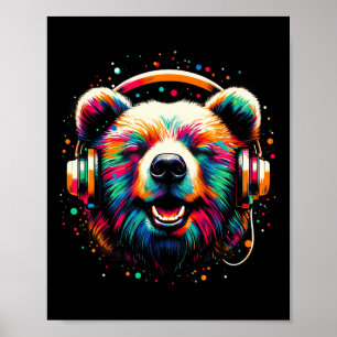 Poster Fone de ouvido do legal Urso Música Arte Aniversár