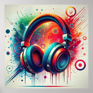 Poster Fones de Ouvido Artísticos Vibrantes