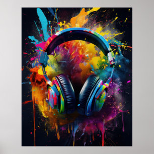 Poster Fones de ouvido com cores explosivas
