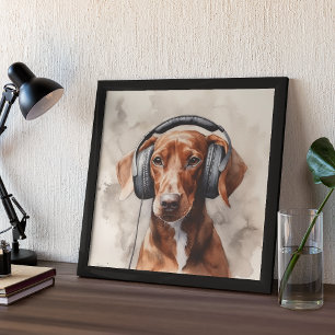 Poster Fones de Ouvido Dachshund Music Factory Art