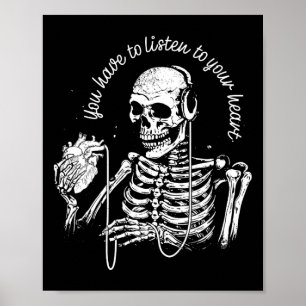 Poster Fones de ouvido de esqueleto Música gótica cardíac
