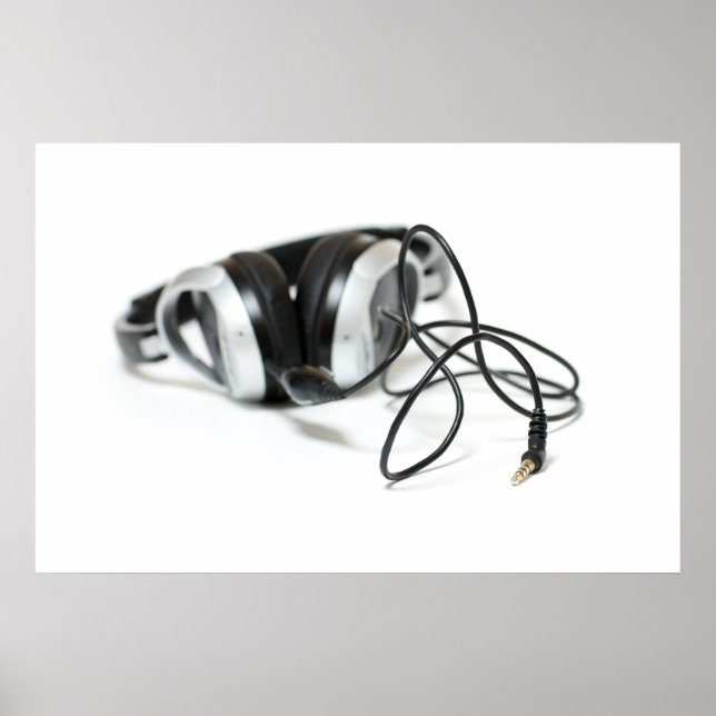 Pôster Fones de ouvido de música, cabo e tomada (Frente)